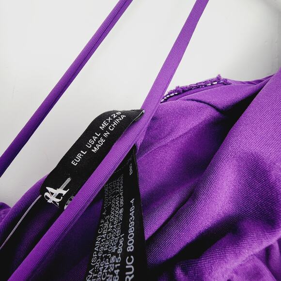 Zara Purple One Piece Swimsuit Bodysuit Top V-Neck Ruffles Cheeky Size Large - Picture 9 of 12